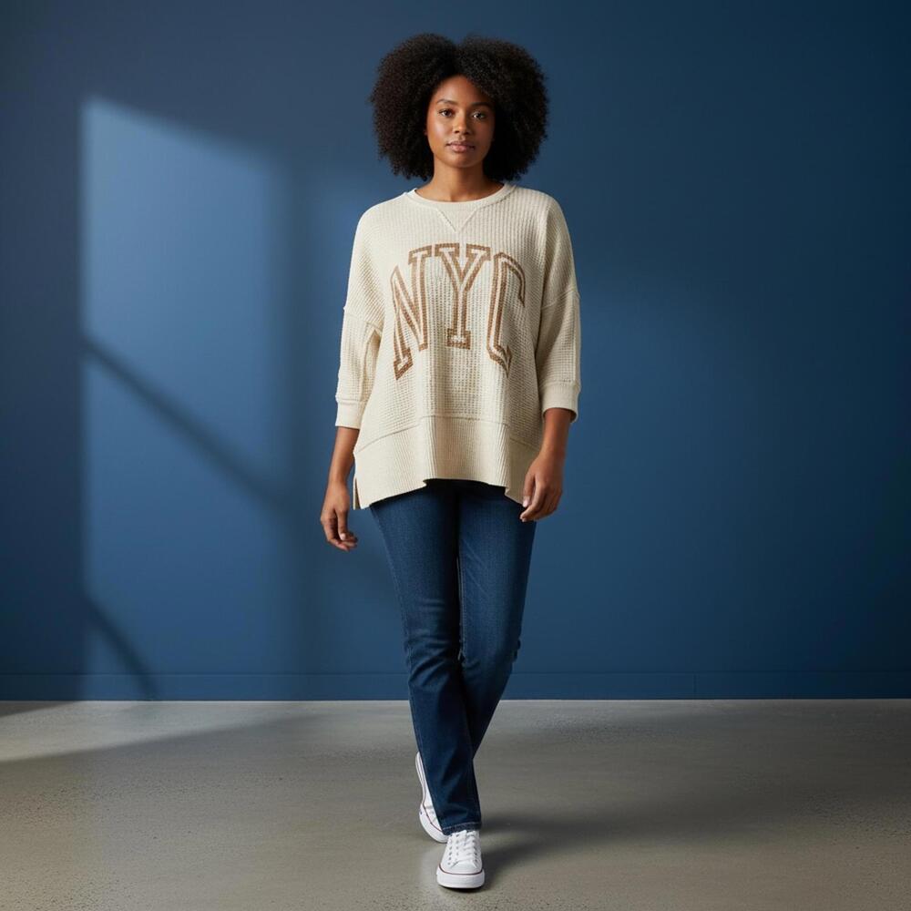 NWT - Am. Eagle Big Hug Waffle Crew Neck Sweatshirt in Oatmeal Heather -XS